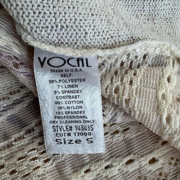 VOCAL Knit Feather Print Beaded Rhinestone Short Sleeve Top Boho Chic Small EUC - Picture 7 of 11